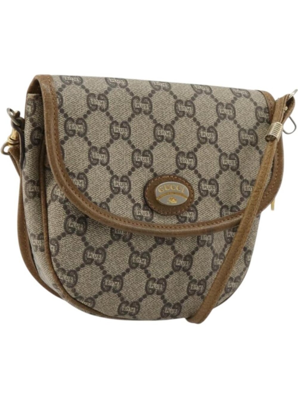 GUCCI GG Plus Supreme Shoulder Bag PVC Beige Gold